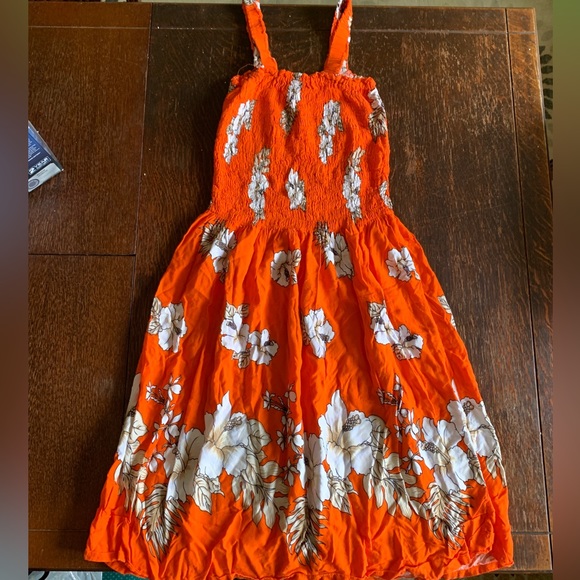 Hawaii Unity Trading Summer Beach Midi/Maxi Dress Orange With White Flowers OSFA - Picture 3 of 6